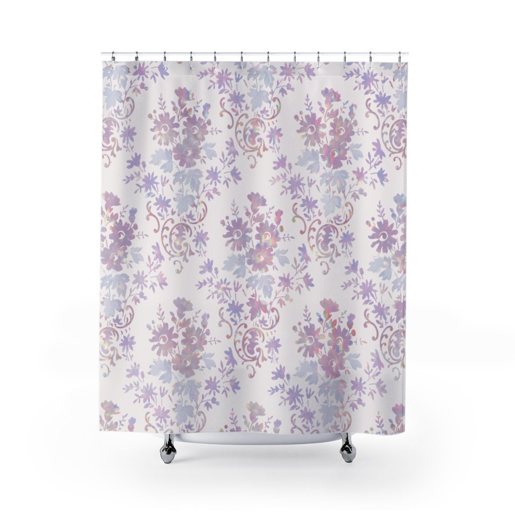 Gorgeous William Morris Floral Shower Curtain with Pink Decor and Rainbow Print for Your Bathroom