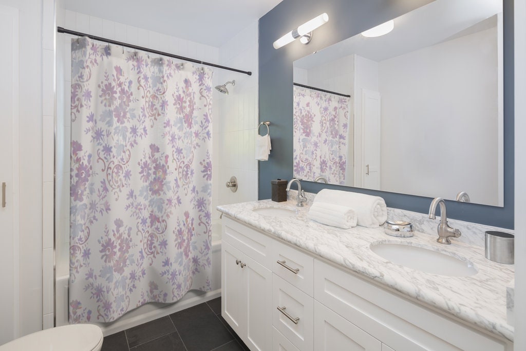 Gorgeous William Morris Floral Shower Curtain with Pink Decor and Rainbow Print for Your Bathroom