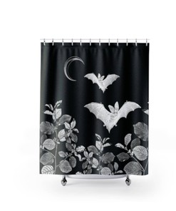Gothic Bat Biology Shower Curtain With Goblincore And Goth Print 