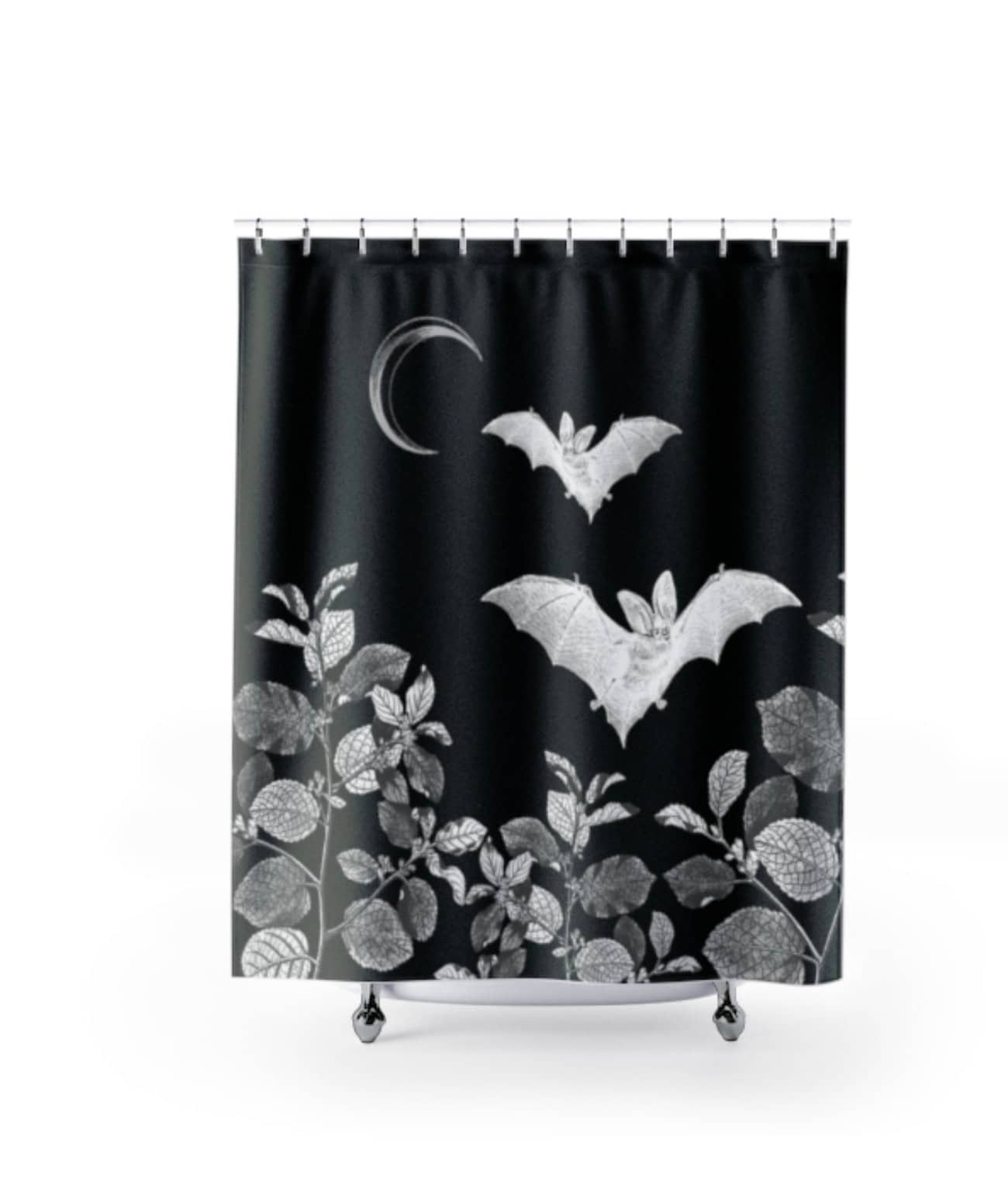 Gothic Bat Biology Shower Curtain With Goblincore And Goth Print