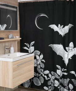 Gothic Bat Biology Shower Curtain With Goblincore And Goth Print