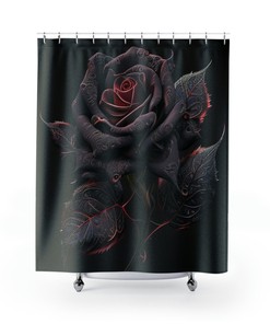 Gothic Black Rose Shower Curtain With Scary Dark Flower Print For Bathroom 