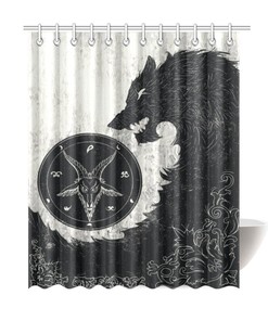Gothic Black Wolf Shower Curtain With Baphomet Demonic Print For Bathroom