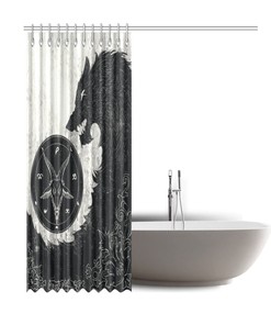 Gothic Black Wolf Shower Curtain With Baphomet Demonic Print For Bathroom