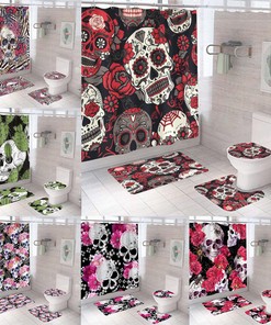 Gothic Boho Chic Shower Curtain Featuring Floral Sugar Skull Design