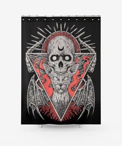 Gothic Cat Skull Fabric Shower Curtain - Gothic Skull Bathroom Decor 