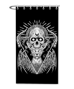 Gothic Cat Skull Fabric Shower Curtain - Vintage Gothic Bathroom Decor 