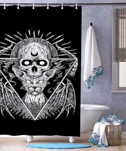 Gothic Cat Skull Fabric Shower Curtain - Vintage Gothic Bathroom Decor 