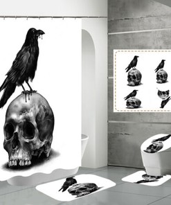 Gothic Crow Print Skull Shower Curtain - Unique Bathroom Decor for Skeleton Lovers