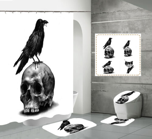Gothic Crow Print Skull Shower Curtain - Unique Bathroom Decor for Skeleton Lovers