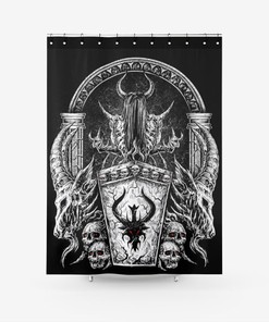 Gothic Demon Girl Dragon Skull Fabric Shower Curtain - Vintage Gothic Bathroom Decor