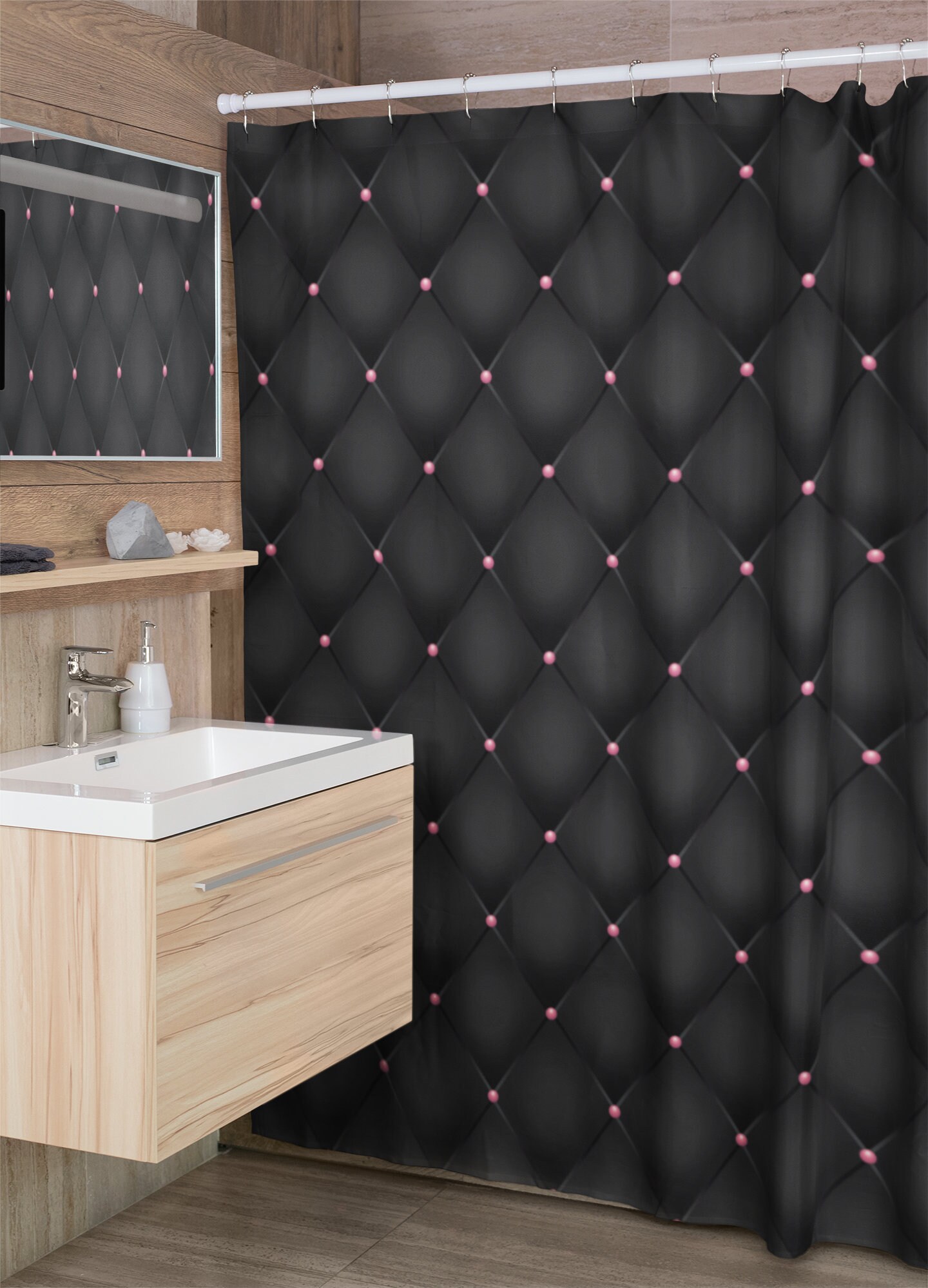 Gothic Dots Argyle Print Shower Curtain For Dark Bathroom