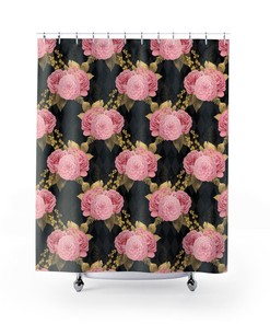 Gothic Floral Black and Gold Shower Curtain with Flower Print for Chic Bathroom Decor
