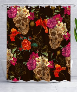 Gothic Floral Skeleton Skull Fabric Shower Curtain - Unique Gothic Bathroom Decor