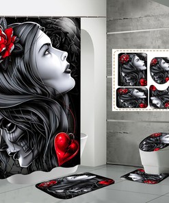 Gothic Flower And Skull Shower Curtain - Dark And Romantic Bathroom Decor 