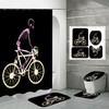 Gothic Inspired Cartoon Skeleton Skull Bicycle Print Shower Curtain For Bathroom Decor