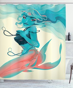 Gothic Mermaid Print Shower Curtain For Dark And Mysterious Bathroom