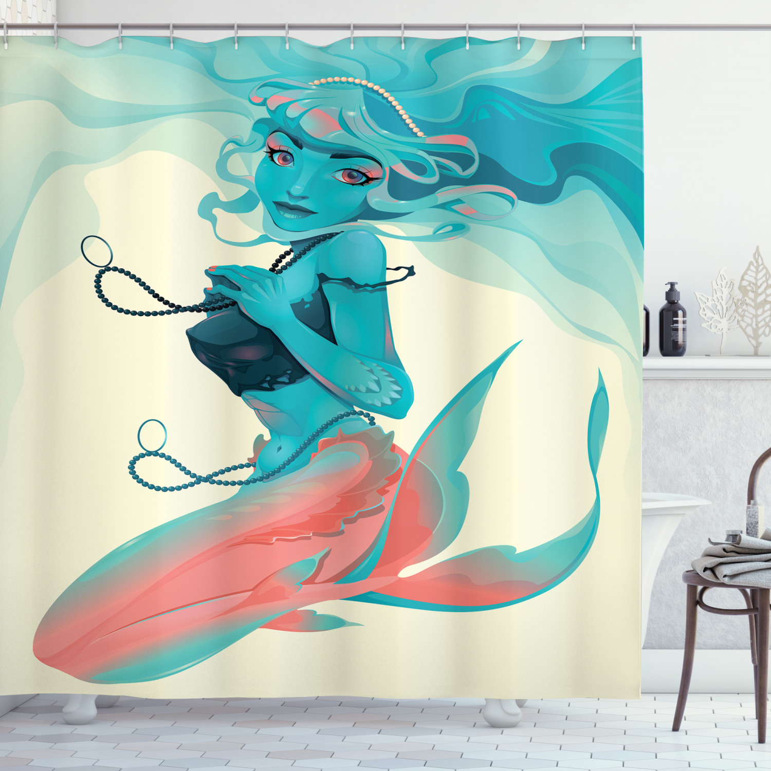 Gothic Mermaid Print Shower Curtain For Dark And Mysterious Bathroom