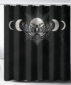 Gothic Moth Shower Curtain - Black Bathroom Curtain With Retro Aesthetic Dreamy Art Design