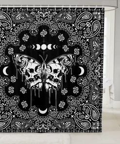 Gothic Moth Shower Curtain With Paisley Floral Design For Kids Bathroom Decor