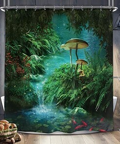 Gothic Mushroom Forest Shower Curtain - Mysterious Bathroom Decor