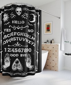 Gothic Ouija Board Shower Curtain with Skeleton Moth and Creepy Spooky Decor 