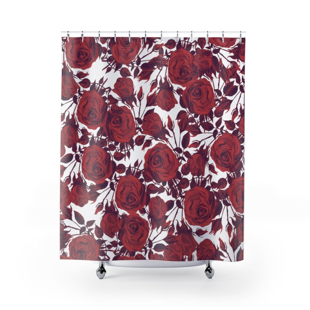 Gothic Red Roses Shower Curtain With Romantic And Dramatic Print