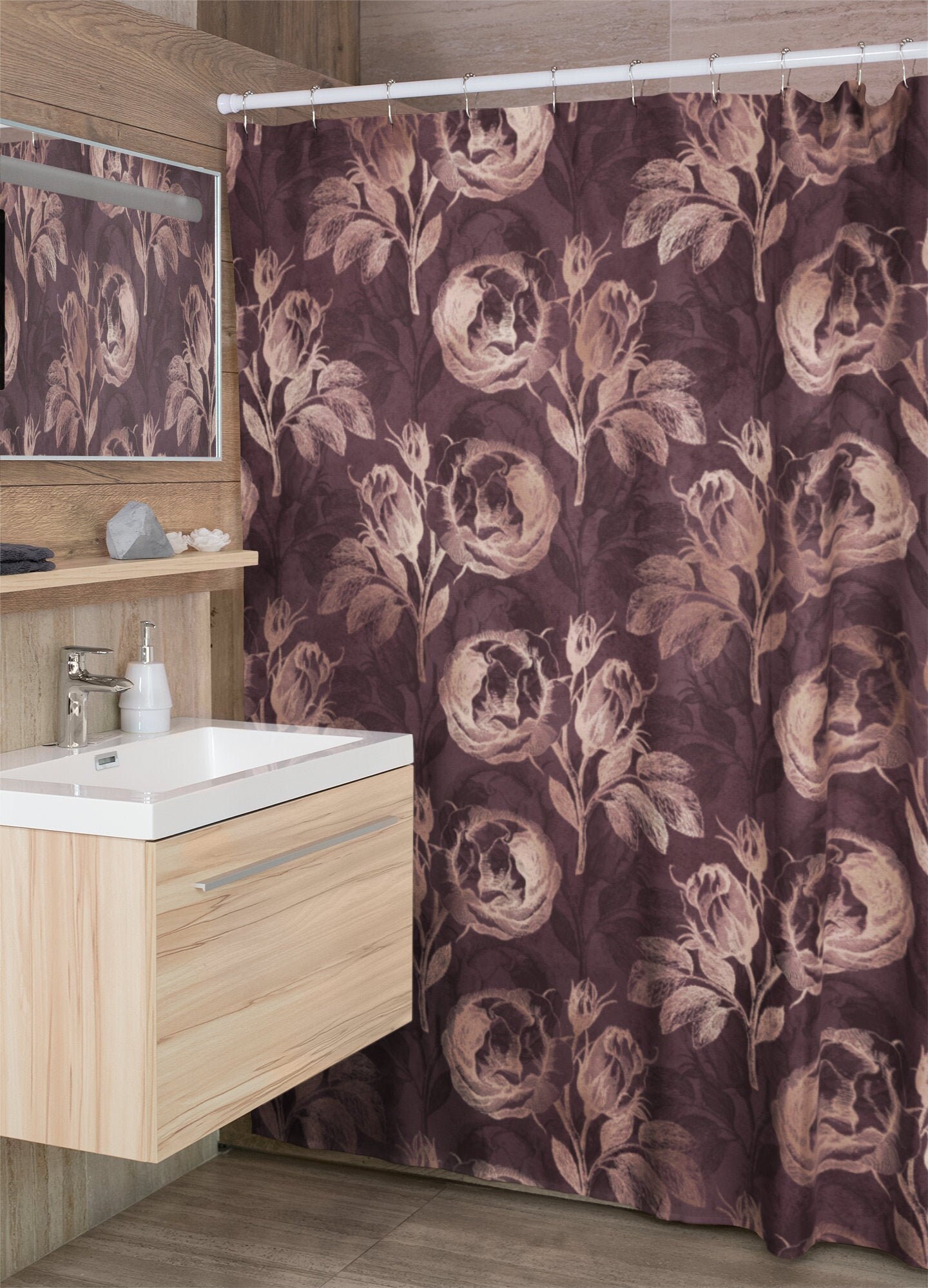 Gothic Rose Gold Maroon Shower Curtain, Elegant Luxury For Your Bathroom