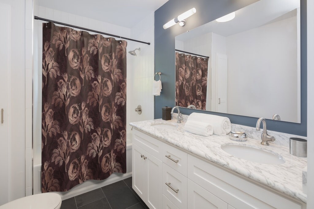 Gothic Rose Gold Maroon Shower Curtain, Elegant Luxury For Your Bathroom