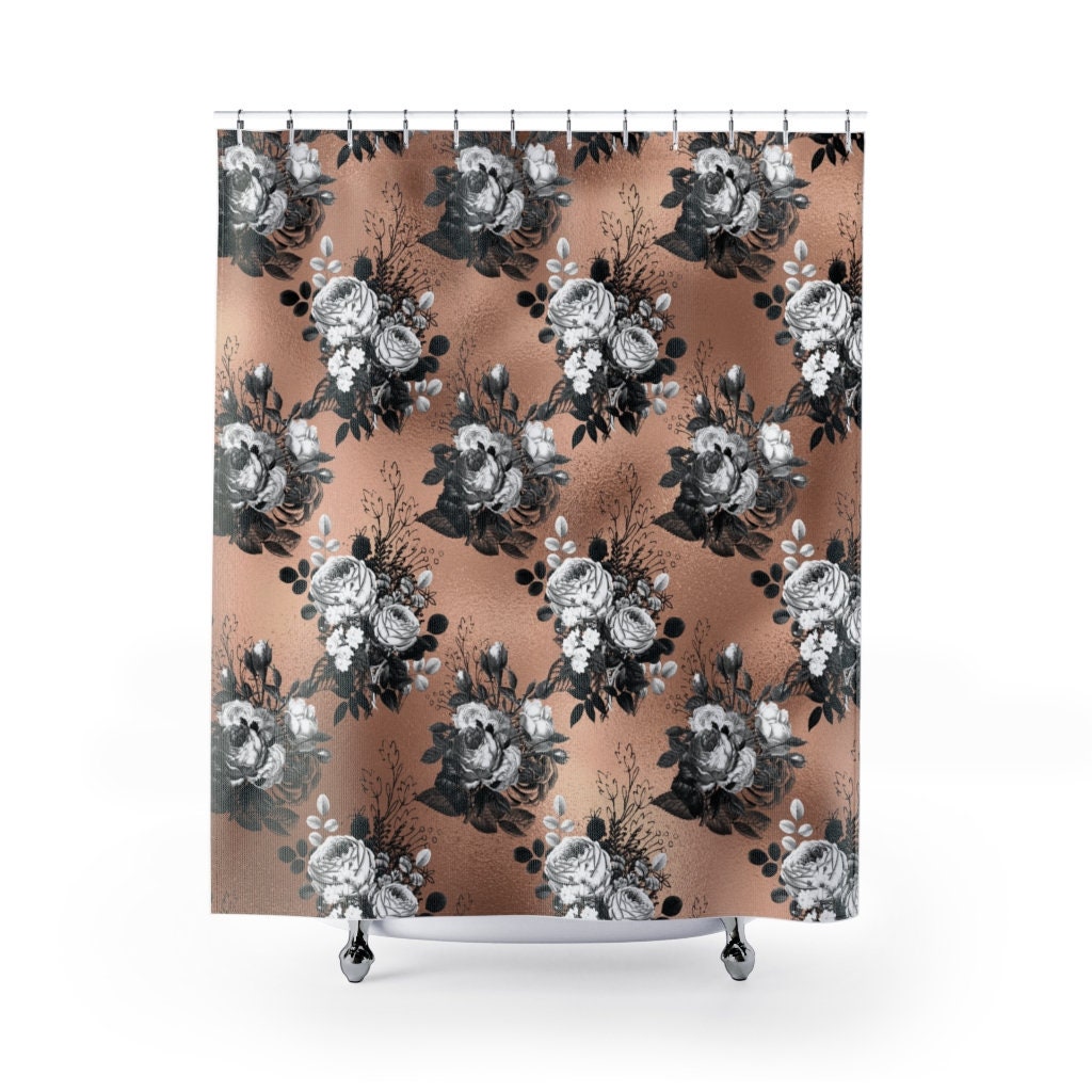 Gothic Rose Gold Shower Curtain Set, Mysterious Bathroom Decor With Intriguing Design - Image 2