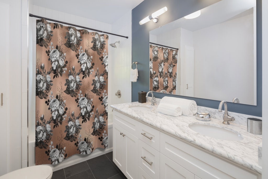 Gothic Rose Gold Shower Curtain Set, Mysterious Bathroom Decor With Intriguing Design - Image 3