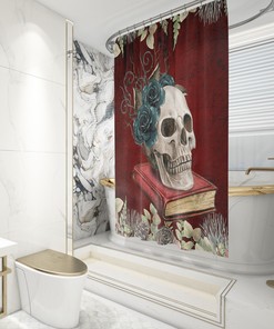 Gothic Roses And Skull Head Tattoo Shower Curtain For Horror Bathroom Decor