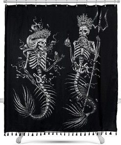 Gothic Skeleton Mermaid Flash Flood Shower Curtain - Black And Unique For Your Bathroom