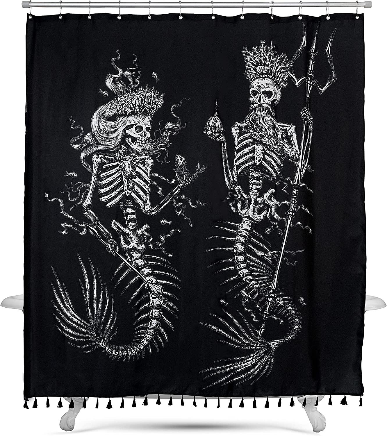 Gothic Skeleton Mermaid Flash Flood Shower Curtain - Black And Unique For Your Bathroom
