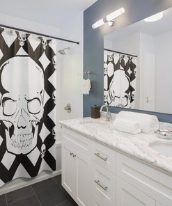 Gothic Sketches Skull Fabric Shower Curtain - Gothic Skull Bathroom Decor