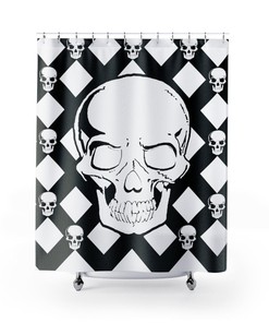 Gothic Sketches Skull Fabric Shower Curtain - Gothic Skull Bathroom Decor