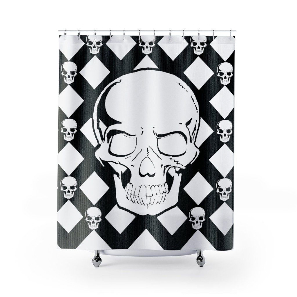 Gothic Sketches Skull Fabric Shower Curtain - Gothic Skull Bathroom Decor