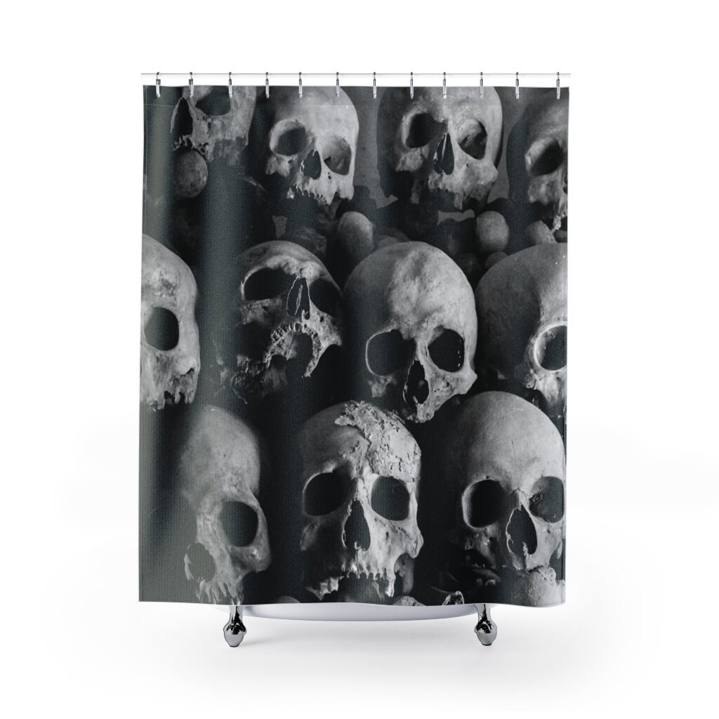 Gothic Skull Bathroom Curtain, Custom Waterproof Shower Curtain With Halloween Art