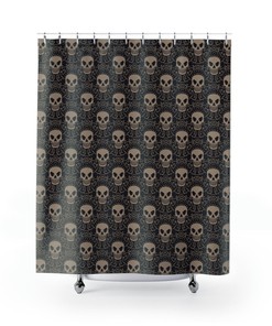 Gothic Skull Horror Pattern Shower Curtain Dark And Spooky Design For Bathroom