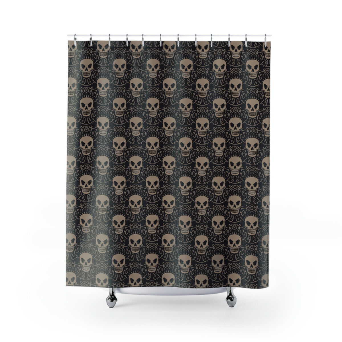 Gothic Skull Horror Pattern Shower Curtain Dark And Spooky Design For Bathroom