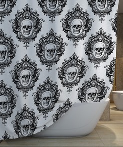 Gothic Skull Shower Curtain Set for a Creepy Chic Bathroom Decor