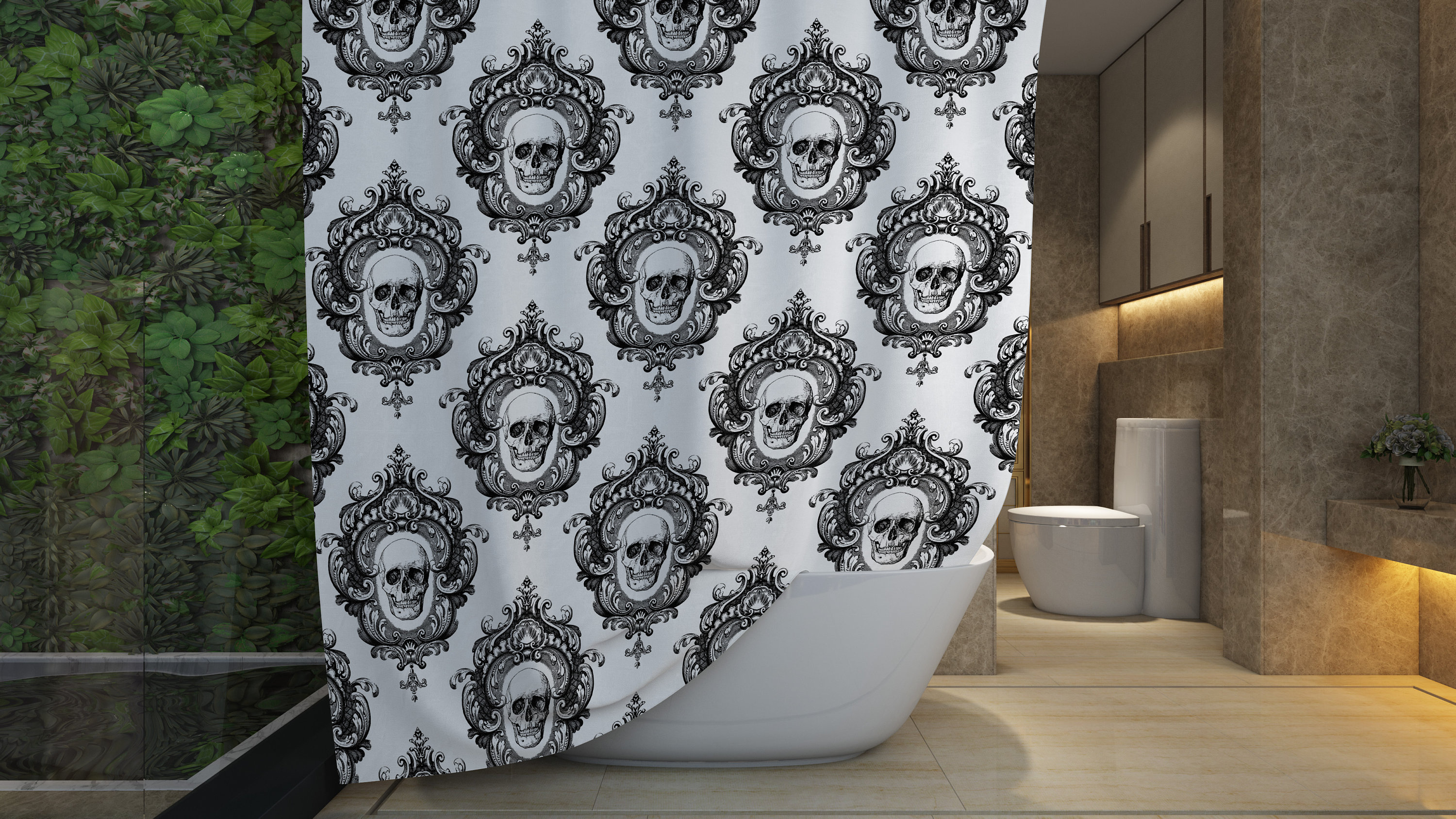Gothic Skull Shower Curtain Set for a Creepy Chic Bathroom Decor