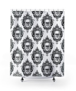 Gothic Skull Shower Curtain Set for a Creepy Chic Bathroom Decor