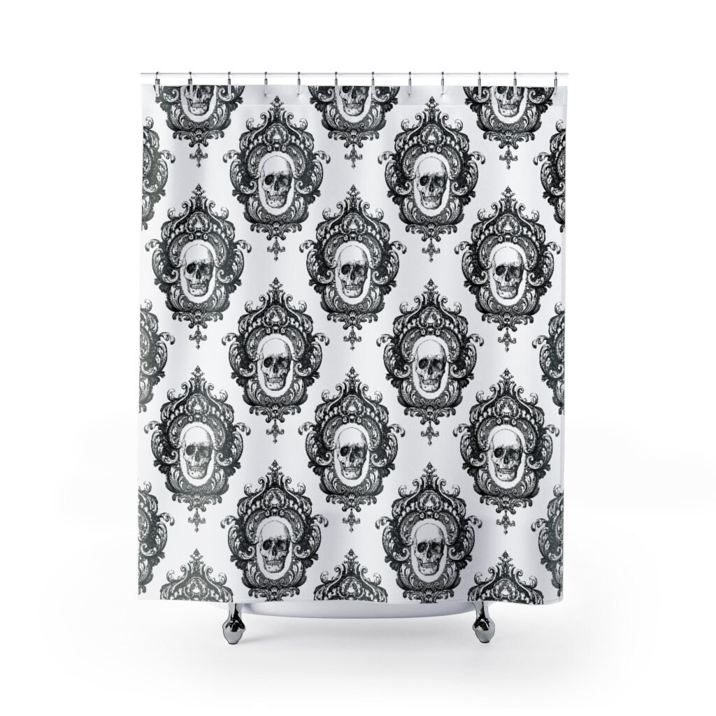 Gothic Skull Shower Curtain Set for a Creepy Chic Bathroom Decor