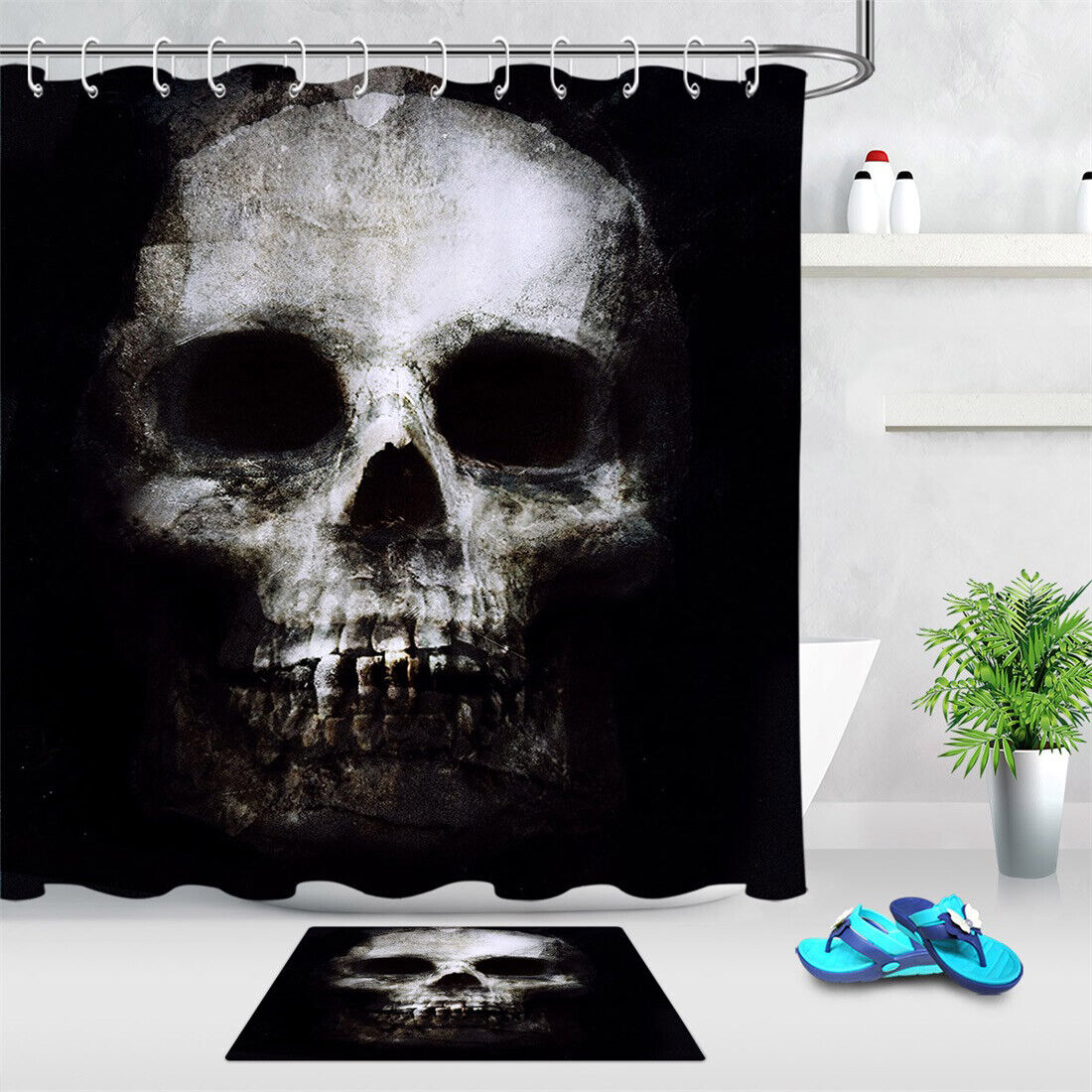 Gothic Skull Shower Curtain With Quotes