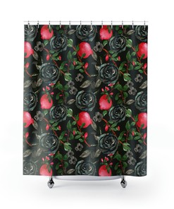 Gothic Style Pomegranate Roses Shower Curtain - Dark And Romantic Bathroom Decor