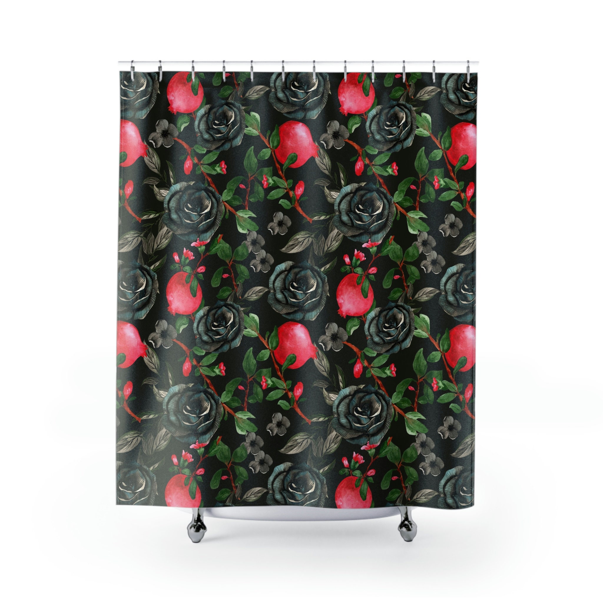 Gothic Style Pomegranate Roses Shower Curtain - Dark And Romantic Bathroom Decor