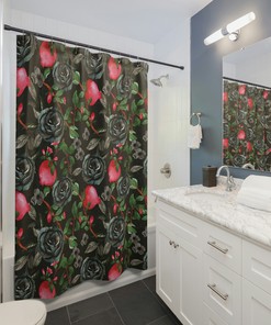 Gothic Style Pomegranate Roses Shower Curtain - Dark And Romantic Bathroom Decor