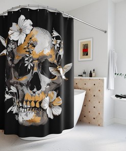 Gothic Sugar Skull Tropical Bloom Shower Curtain