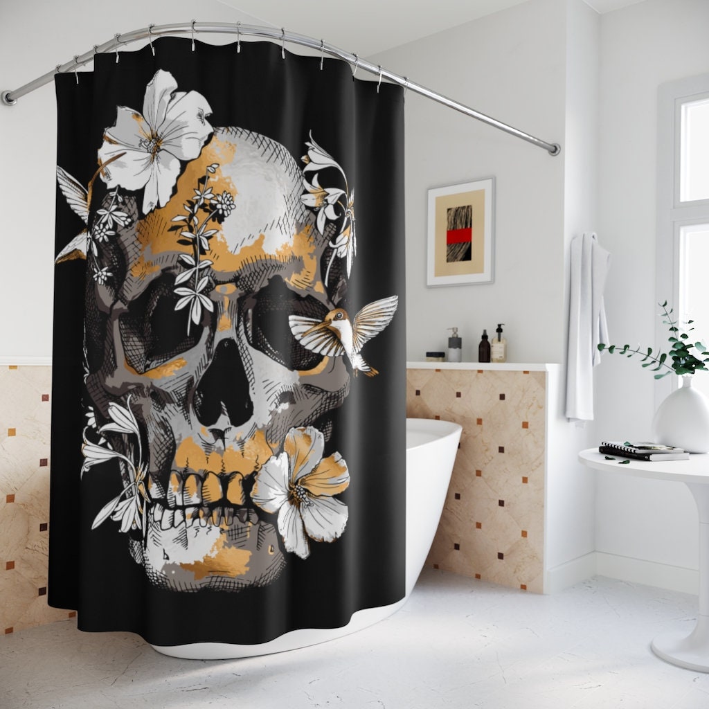 Gothic Sugar Skull Tropical Bloom Shower Curtain